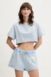 Bavlněné tričko Moschino Jeans dámské, modrá barva, 1708 3730