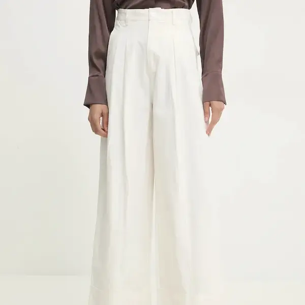 Bavlněné kalhoty Answear.LAB dámské, bílá barva, široké, high waist