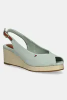Sandály Tommy Hilfiger FLAG MID WEDGE ESPAD SLINGBACK zelená barva, FW0FW08595