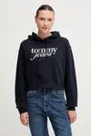 Bavlněná mikina Tommy Jeans dámská, tmavomodrá barva, s kapucí, s potiskem, DW0DW20306