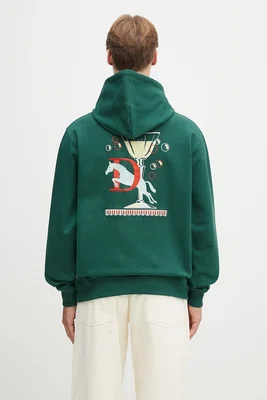 Bavlněná mikina Drôle de Monsieur Le Hoodie Polo pánská, zelená barva, s kapucí, s aplikací, G-HO178-CO200-DGN