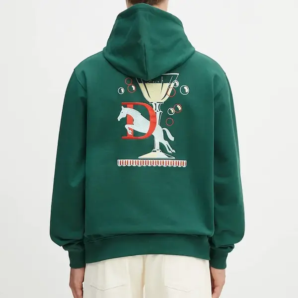 Bavlněná mikina Drôle de Monsieur Le Hoodie Polo pánská, zelená barva, s kapucí, s aplikací, G-HO178-CO200-DGN