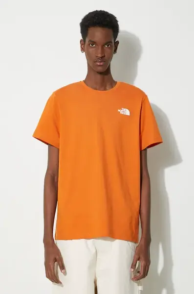 Bavlněné tričko The North Face M S/S Redbox Celebration Tee oranžová barva, s potiskem, NF0A87NVPCO1