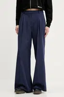Kalhoty HUGO dámské, tmavomodrá barva, široké, high waist, 50542661