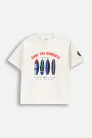Bavlněné tričko Coccodrillo béžová barva, s potiskem, HOLIDAY SPLASH BOY JUNIOR
