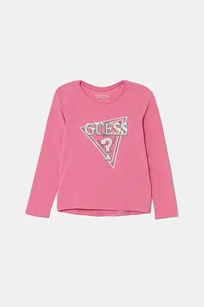 Dětské tričko s dlouhým rukávem Guess růžová barva, K5YI10 K6YW4