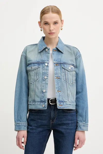 Džínová bunda Calvin Klein Jeans modrá barva, přechodná, LV047B075G