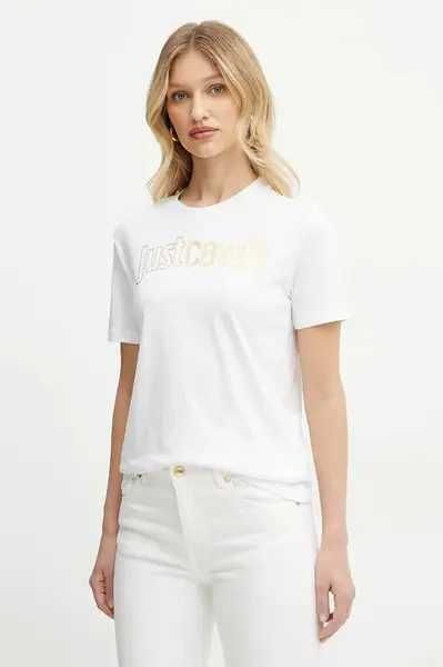Bavlněné tričko Just Cavalli dámské, bílá barva, 78PAHT05 CJ500