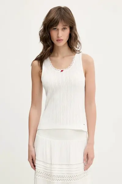 Bavlněný top Tommy Jeans bílá barva, DW0DW20619