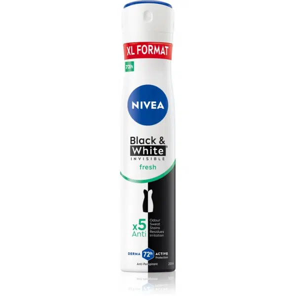 NIVEA Black & White Invisible Fresh + Antibacterial antiperspirant ve spreji pro ženy 200 ml
