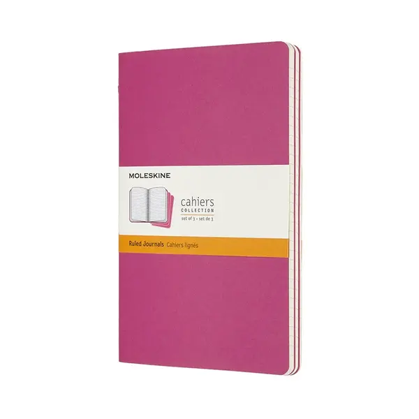 Sešity Moleskine Cahier, L, linkované, 3 ks - tm. růžové