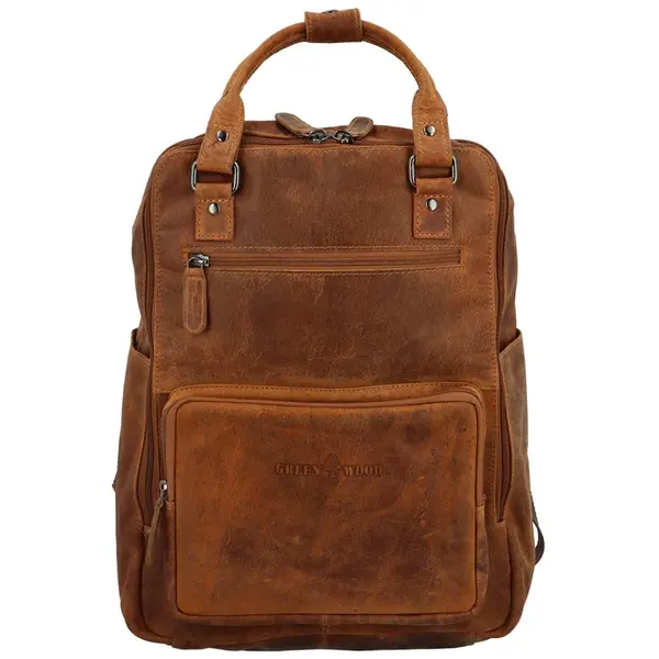 Pánský kožený batoh camel - Greenwood Rufus