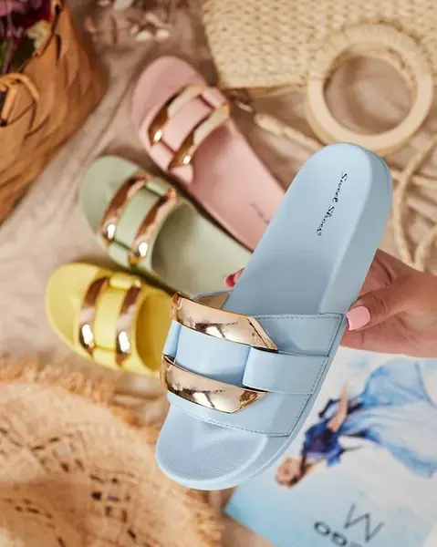 Resti Blue women's slippers with golden Serina ornament - Footwear