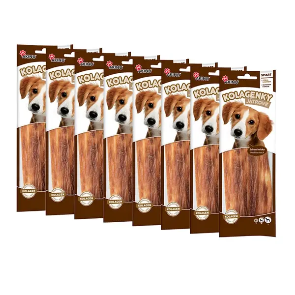 Akinu Kolagenové pásky s drůbežími játry pamlsek pro psy 8 x 60 g