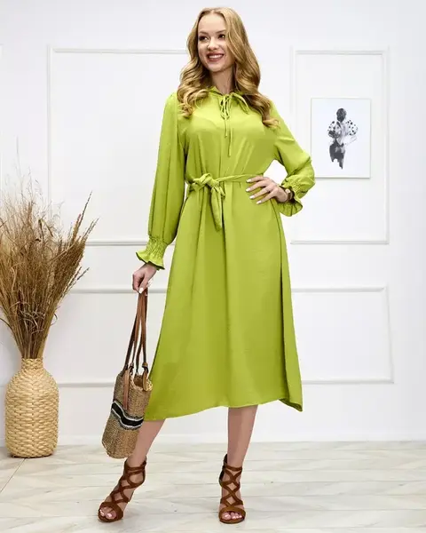 Resti Light green women's long dress with waist tie - Clothing