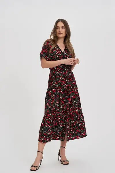 Marisse Black Floral Midi Dress