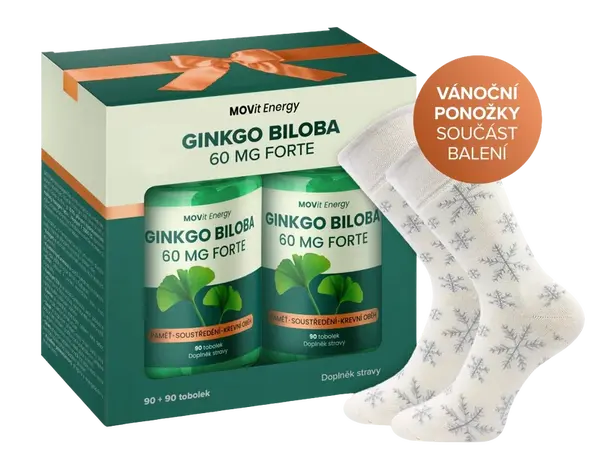MOVIT ENERGY Darčekové balenie Ginkgo Biloba 60 mg, 180 kapsúl + Vianočné ponožky