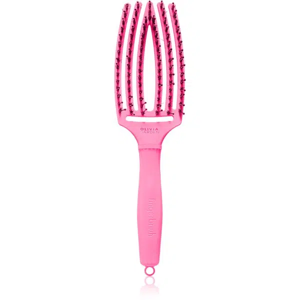 Olivia Garden Fingerbrush Boar & Nylon kefa na vlasy so štetinami z nylonu a diviaka Dolce Vita Pink Granita 1 ks