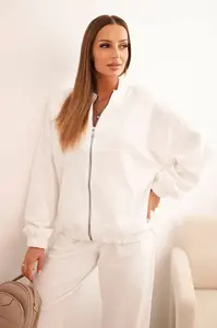 Polski Dámsky bavlnený komplet so širokými nohavicami a zipsovou mikinou ecru