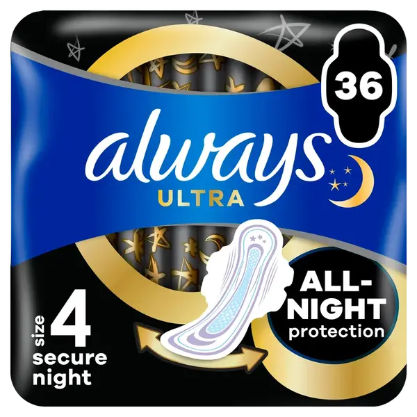 ALWAYS Ultra Secure Night hygienické vložky (veľ. 4) s krídelkami 36 ks