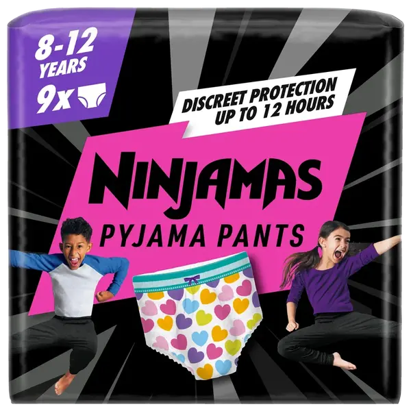 NINJAMAS Absorpčné spodné prádlo dievča 8-12 rokov (27-43kg), Srdcia 9 ks