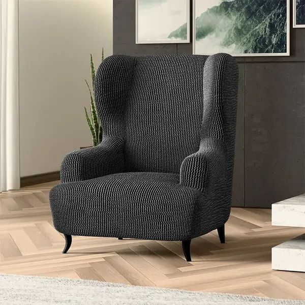 Bielastické poťahy COSTINA antracit kreslo ušiak (š. 60 - 110 cm)