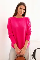 Kesi Włoski Dámsky sveter z viskózy s dlhým rukávom a okrúhlym výstrihom fuksia