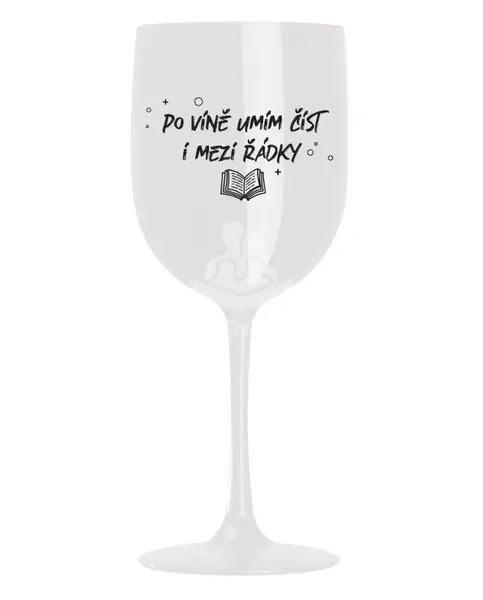 Knihomolská sklenička bílá - Po víně umím číst i mezi řádky