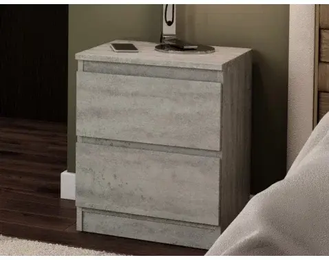 Skrinka /nočný stolík Carlos 40 cm, šedý beton, 2 zásuvky%