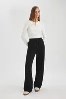 DEFACTO Straight Fit Elastic Waist Sweatpants Lace Up Pocket Long Length Basic Plain Thick Fabric