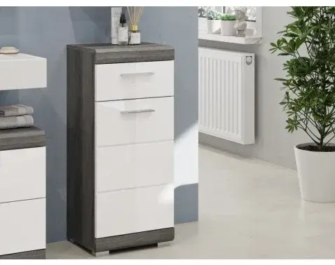 Kúpeľňová stojacia skrinka Scout, šedý dub/biela lesk%
