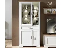 Široká vitrína Jasmin, bielená pínia/dub, s osvetlením%