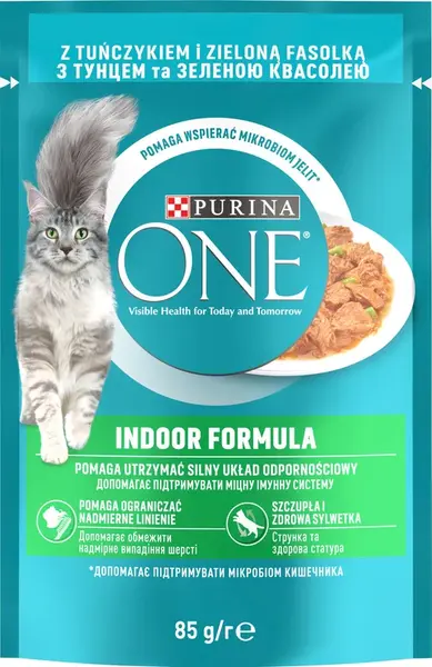 PURINA ONE Indoor mini filetky s tuniakom a zelenými fazuľkami v šťave 85g