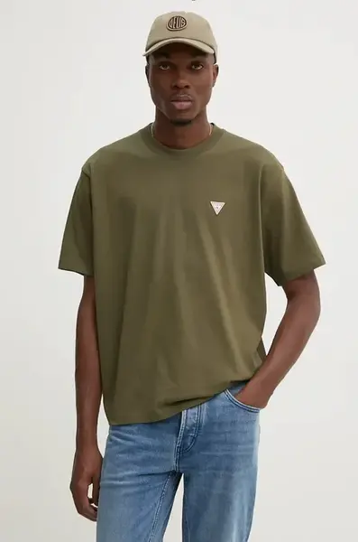 Bavlněné tričko Guess Jeans pánské, zelená barva, M4YI46 K8FQ4