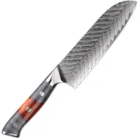 Damaškový kuchynský nôž Santoku/Červená/Sivá H37554