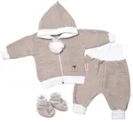 3-dielna súprava Hand made, pletený kabátik, kalhoty a topánočky, béžová, vel 56