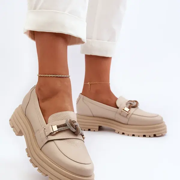 Dámske kožené mokasíny s ozdobou Laura Messi 2780 béžové