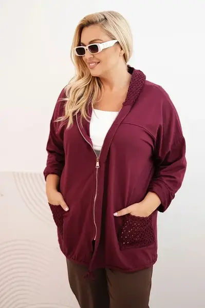 Kesi Włoski Dámská mikina Plus Size bavlněná oversize s dlouhým rukávem bordová