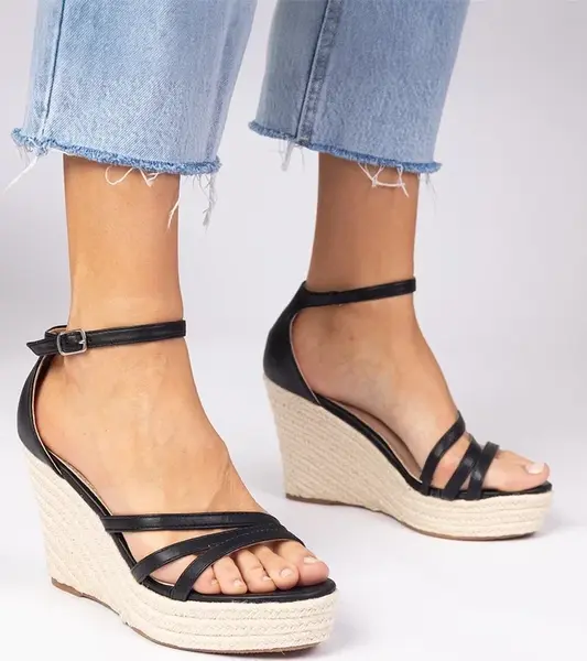 Gemre Black wedge espadrille sandals Malasia