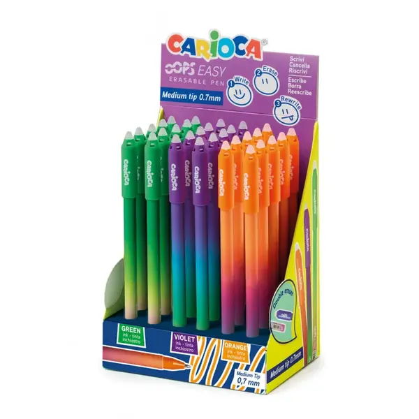 Gumovacie pero Carioca Dúha oranž, zelená, fialová 30 ks-CARIOCA