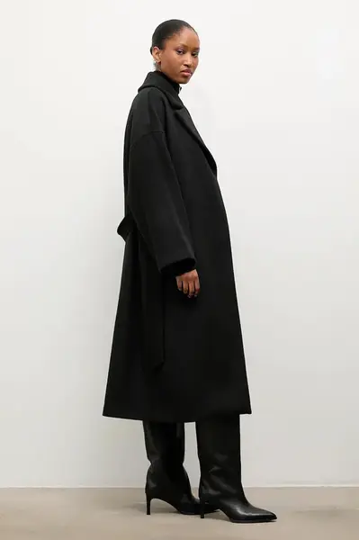 Vlněný kabát Answear.LAB černá barva, přechodný, dvouřadový