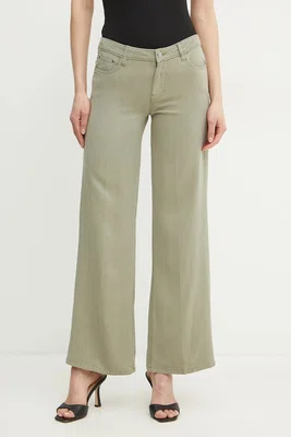 Kalhoty Guess dámské, zelená barva, jednoduché, high waist, W4GA96 WDP85