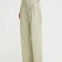 Kalhoty Samsoe Samsoe SALUZY dámské, zelená barva, střih chinos, high waist, F24200070