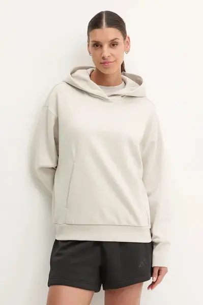 Mikina adidas ALL SZN dámská, béžová barva, s kapucí, s aplikací, JD4675