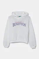 Dětská bavlněná mikina United Colors of Benetton bílá barva, s kapucí, s potiskem, 3J68C204D