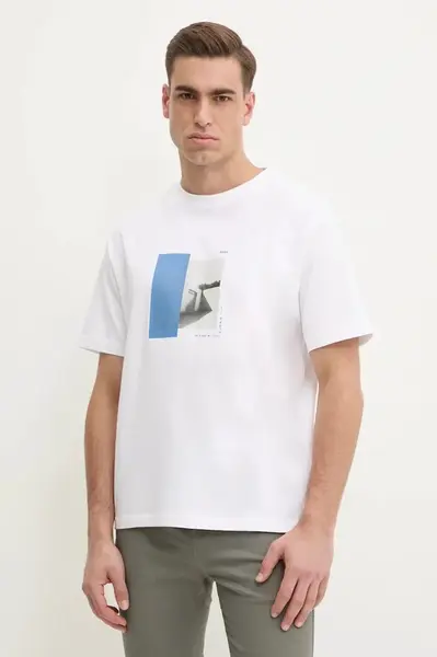 Bavlněné tričko Boss Orange bílá barva, s potiskem, 50534919