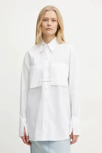 Bavlněná košile Patrizia Pepe bílá barva, relaxed, s klasickým límcem, 8C0737 AH74