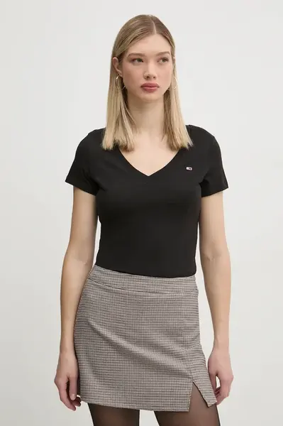 Bavlněné tričko Tommy Jeans černá barva, DW0DW20458