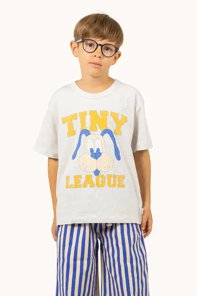 Dětské bavlněné tričko Tinycottons TINY LEAGUE GRAPHIC TEE šedá barva, s potiskem, SS25-079