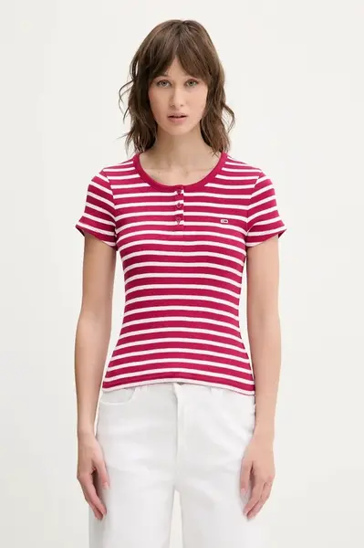 Bavlněné tričko Tommy Jeans růžová barva, DW0DW19502